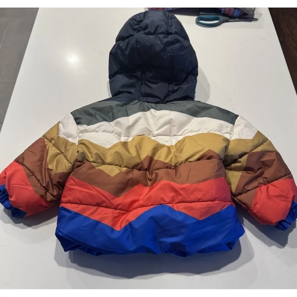 Old Navy Colorful Chevron Puffer Jacket Winter Fleece Lined Size 12 18 Months
